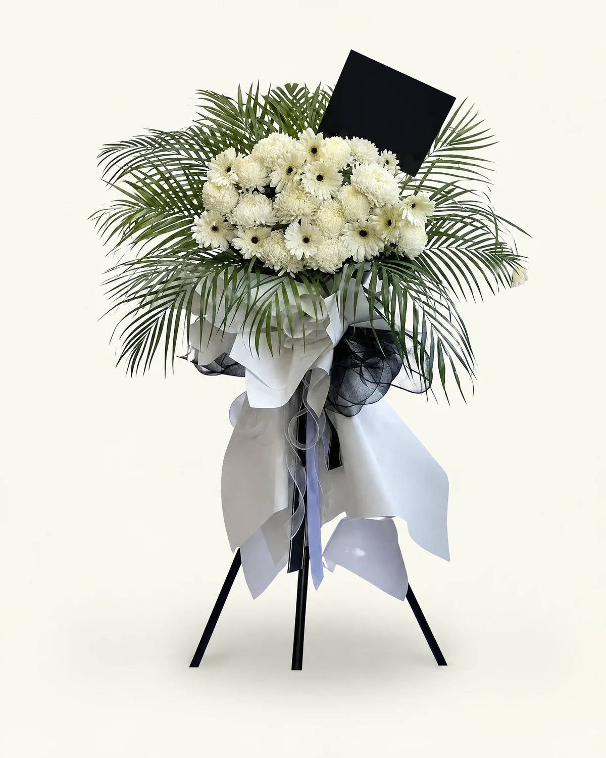 白色菊花站立花藝 — 白色菊花、棕櫚葉