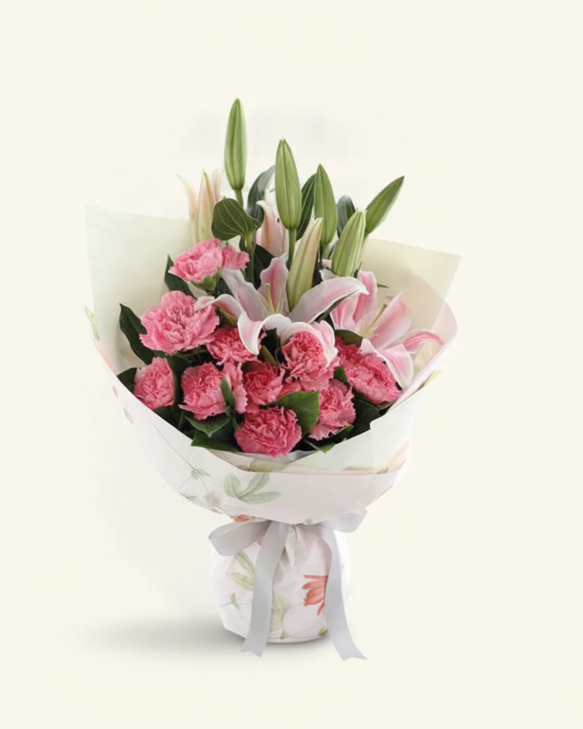 Heartfelt Thanks for Father — 11 pink carnations, 2 pink multi-head fragrant lilies, Gardenia foliage, 10 stems