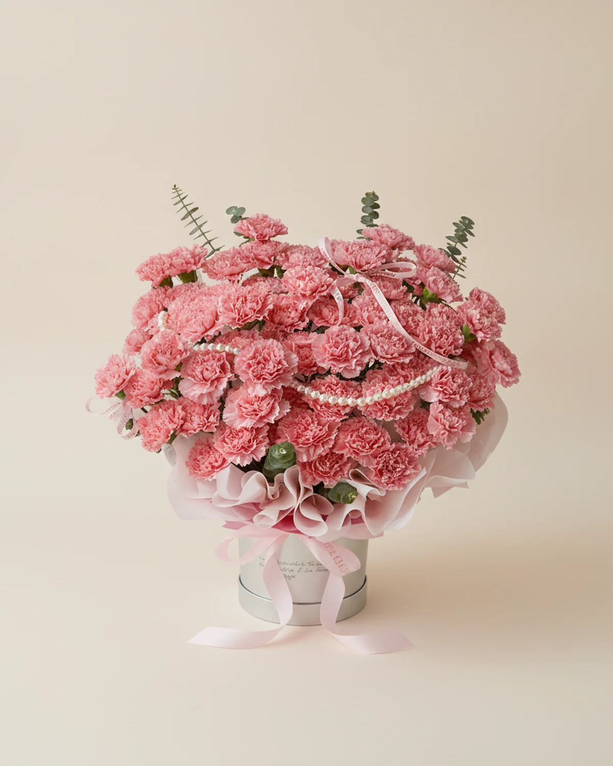 Steadfast Father's Tribute — Pink Carnation Bouquet — 66 pink carnations, 10 eucalyptus stems