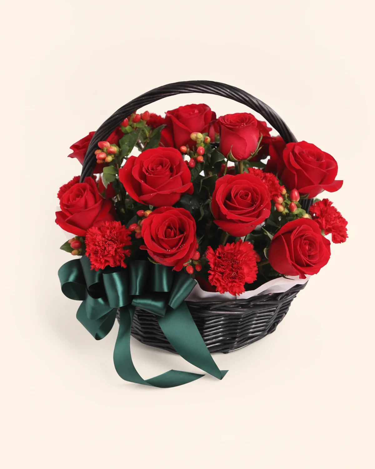 Heartfelt Remembrance for Dad — Carola red roses 12 stems, Red carnations 12 stems, Red beans 10 stems