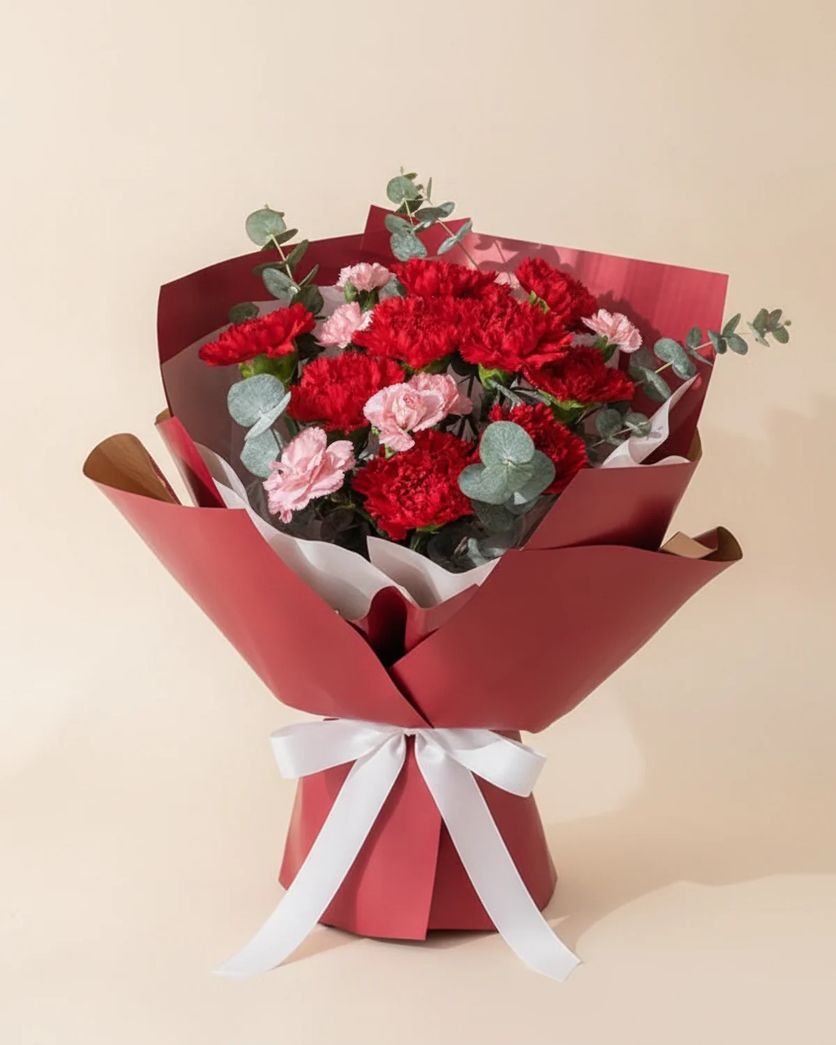 Father's Group Tribute — Sincere Carnations — Red carnations, 9 stems, Pink spray (multi-head) carnations, 3 stems