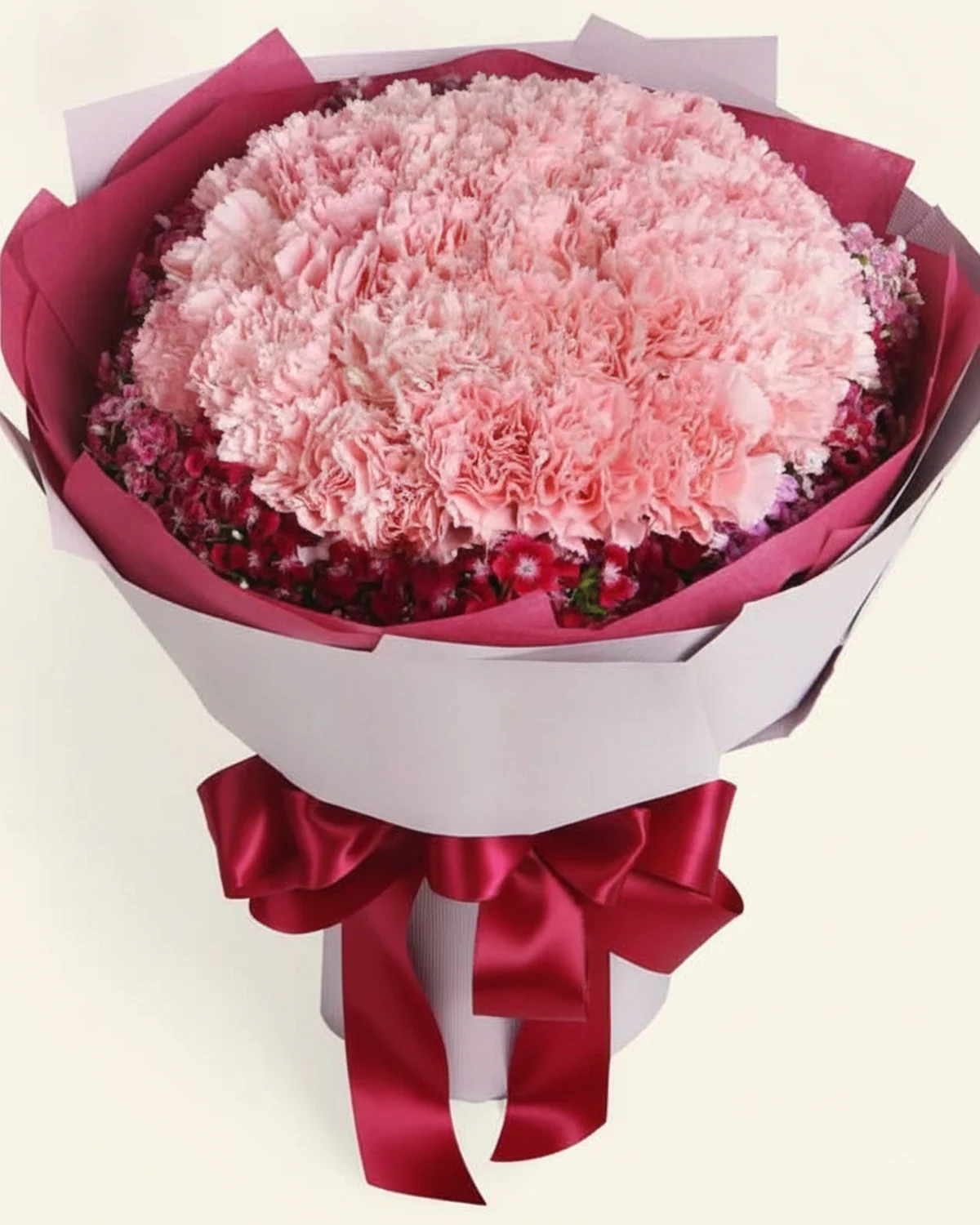 33 Pink Carnation Bouquet — Pink carnations, 33 stems, Dianthus (sweet william)