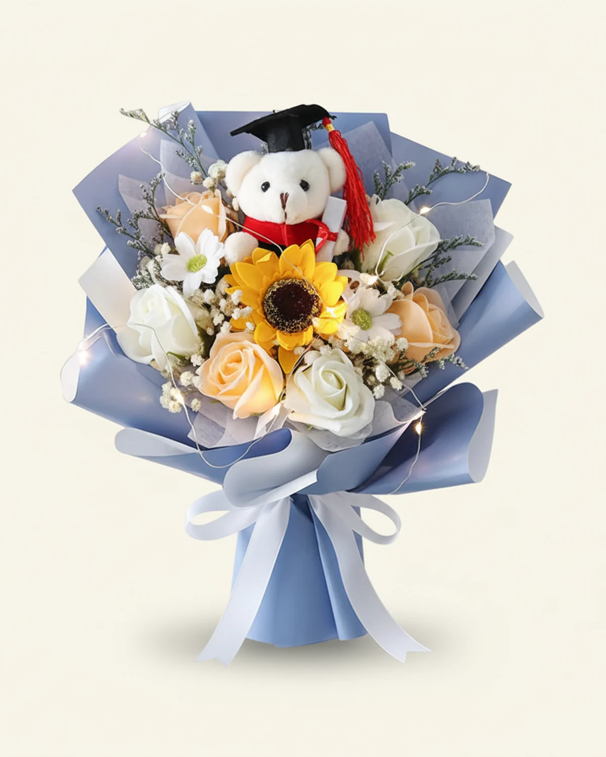Bright Horizons Mixed Bouquet — plush toy, rose, sunflower, baby's breath