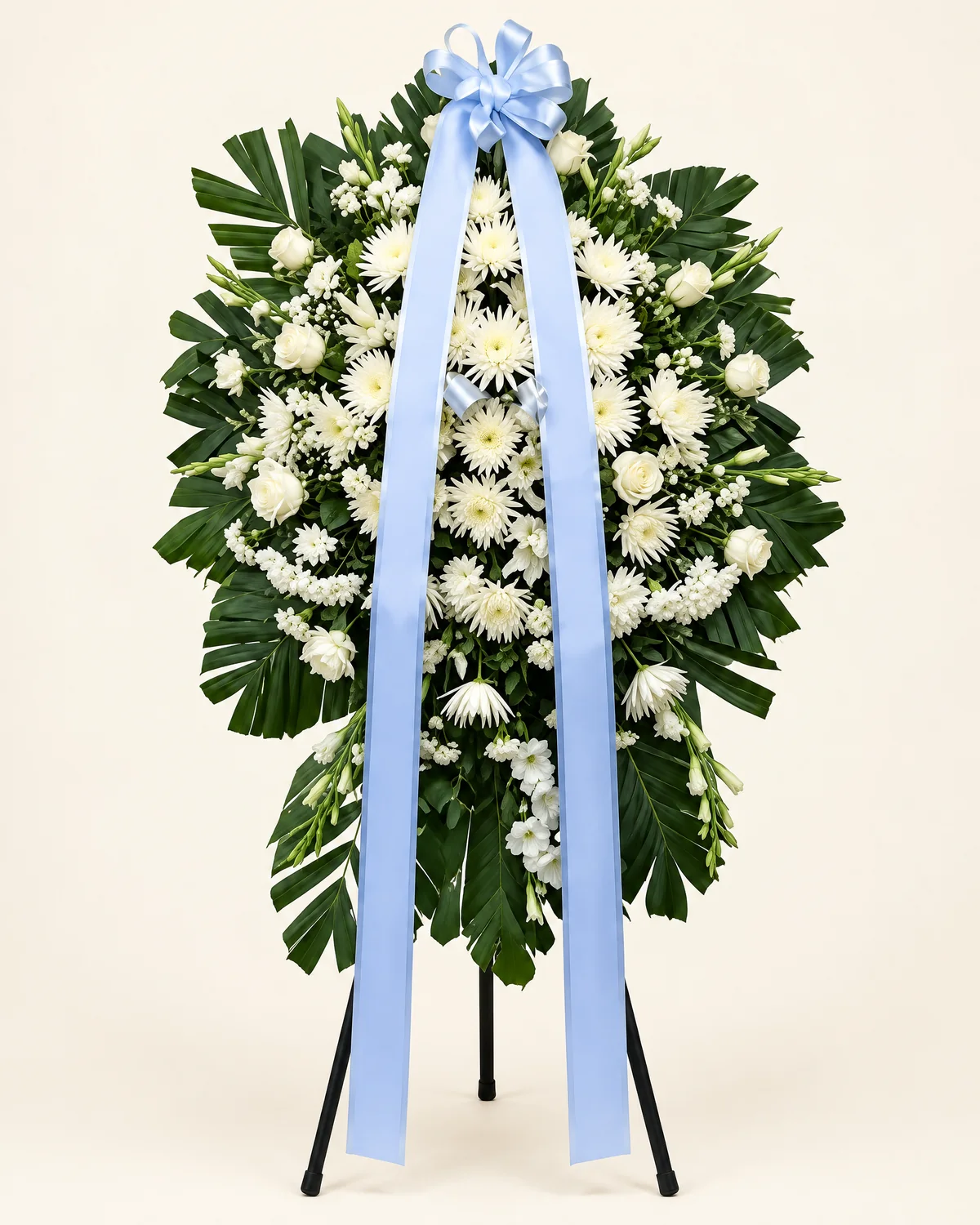 白色菊形花材、綠葉悼念花圈・雅緻 — 白色菊形花材、綠葉