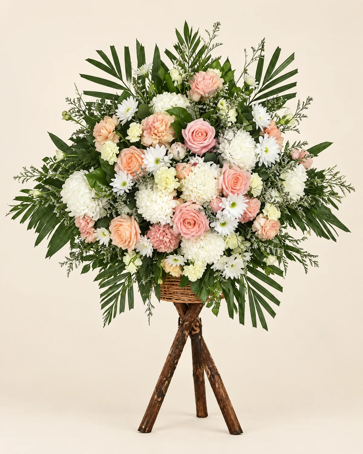 黃玫瑰、白菊立式悼念花藝・謐然 — 黃玫瑰、白菊、黃菊