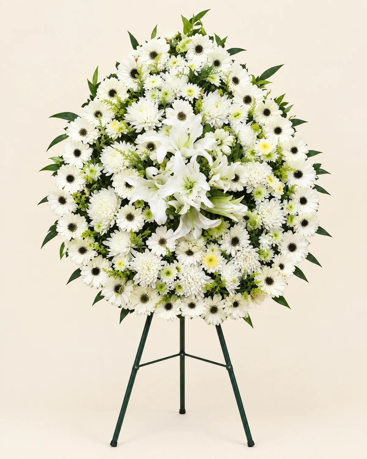 白百合、白菊悼念花圈・純白 — 白百合、白菊、繡球花