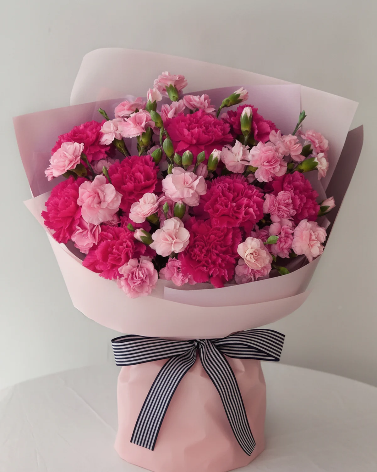 Warm Affection Bouquet — 9 rose-red carnations, 10 pink spray carnations