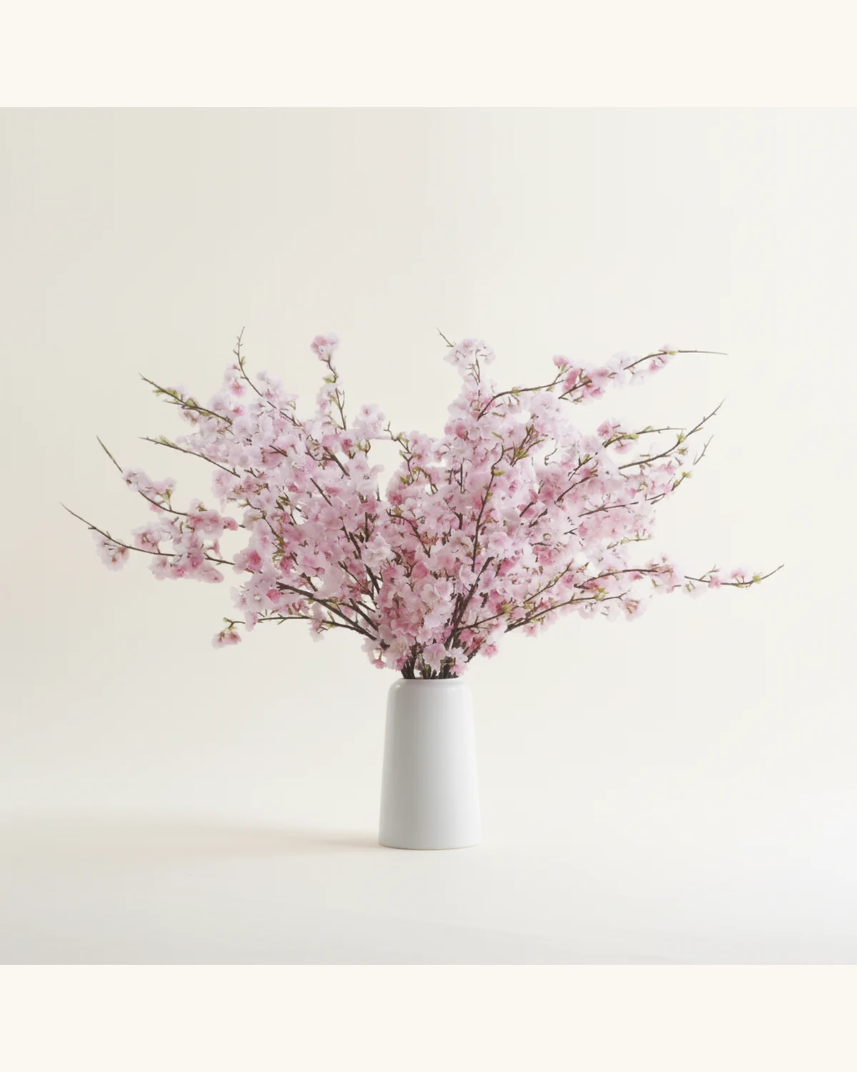 Lunar New Year Pink Peach Blossom Potted Plant (50-60cm) — Peach Blossom, White Ceramic Vase