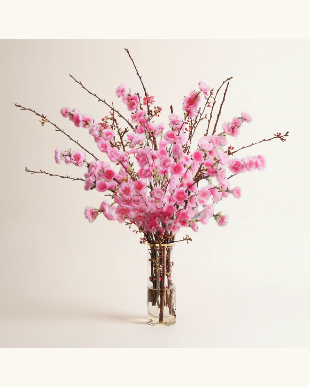 CNY Pink Peach Blossom in Glass Vase — Peach Blossom Branches, Glass Vase