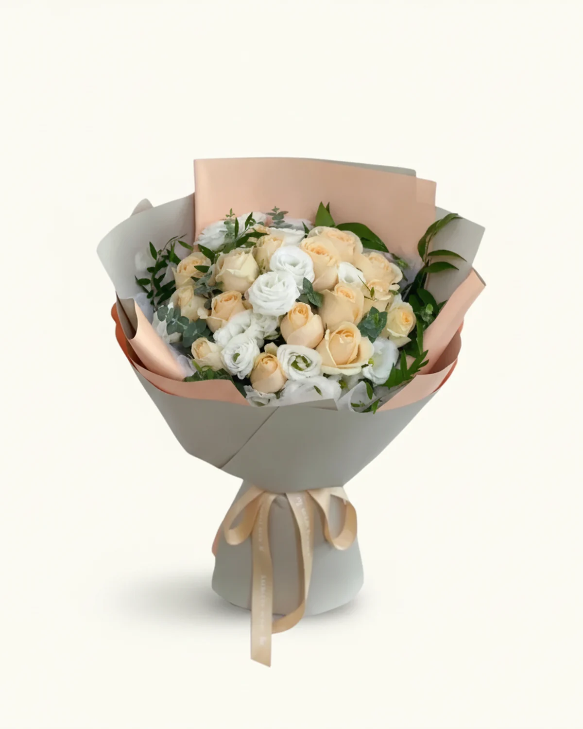 Champagne Whisper Bouquet — Champagne roses, White eustoma (lisianthus)