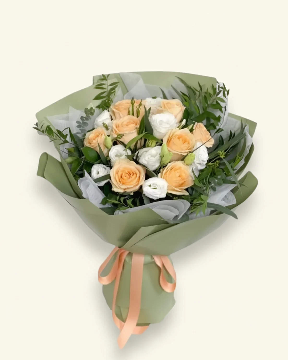 Stardust Pure Bouquet — Champagne roses, White eustoma (lisianthus)