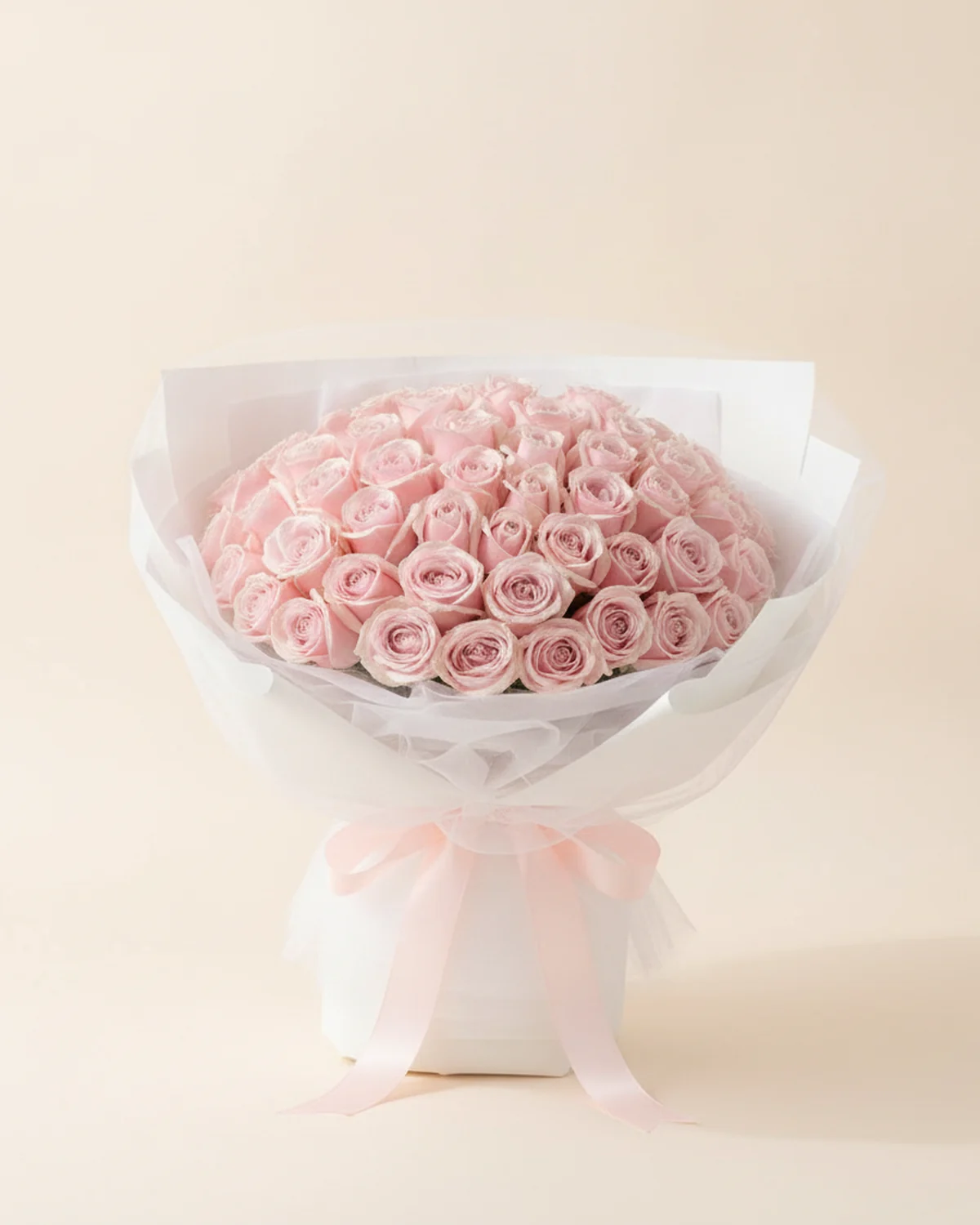 Blushing Veil Bouquet — 52 Pink Snow Mountain roses
