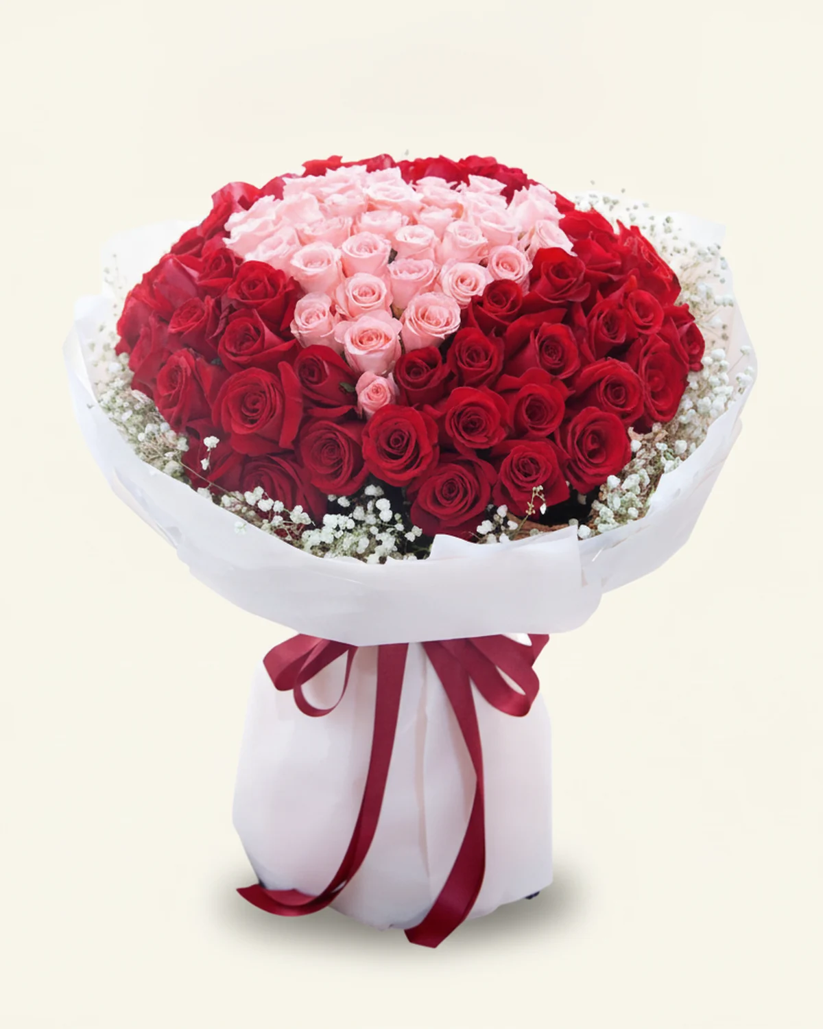 Stars & Roses — 99 Roses with Gypsophila — 99 roses, gypsophila (baby's breath)