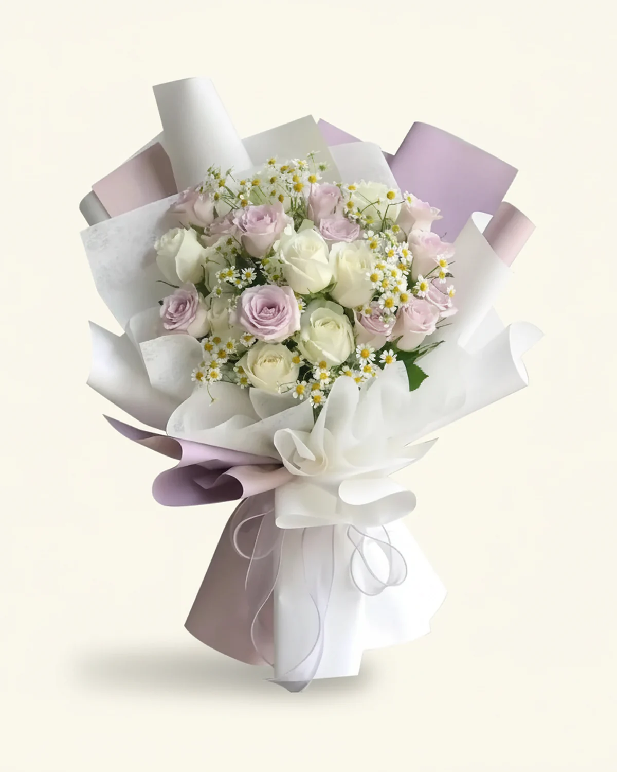 Blush & Ivory Promise — Pink roses — 10 stems, White roses — 6 stems