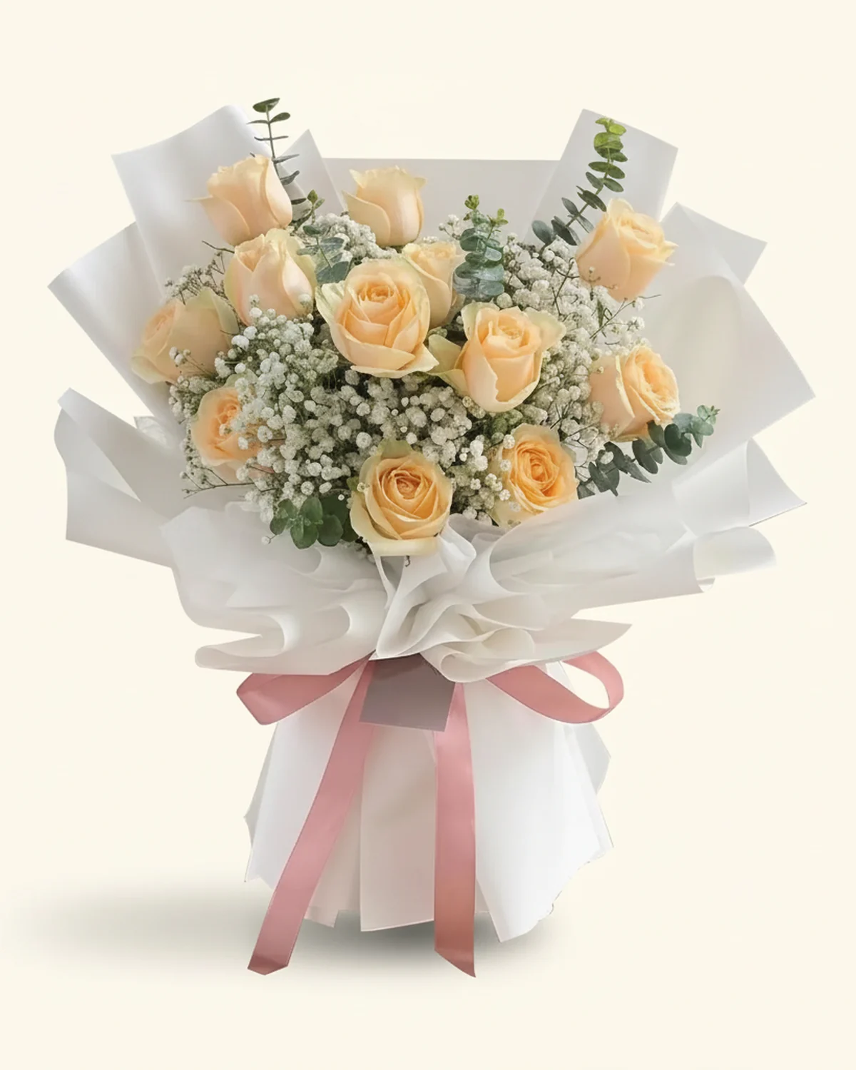 Heartfelt Twelve Roses — Roses (12 stems), Gypsophila (baby's breath)