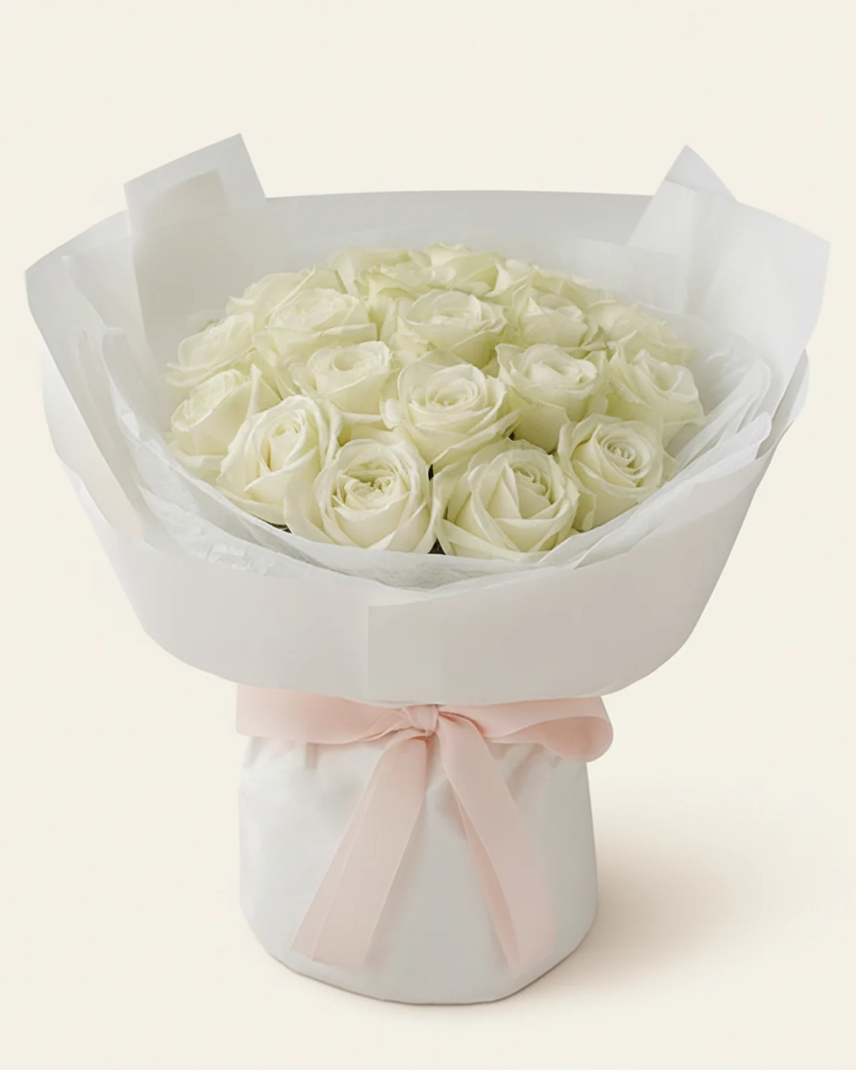 19 White Snow Mountain Rose Bouquet — White Snow Mountain roses, 19 stems