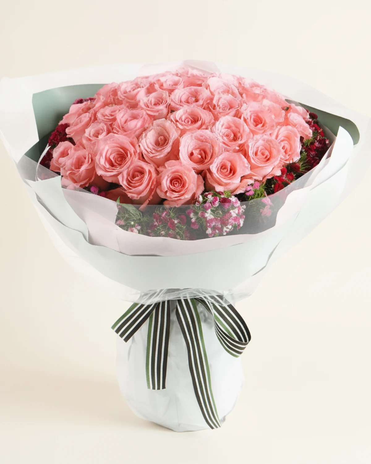Blush Whispers Bouquet — Pink roses, Sweet William